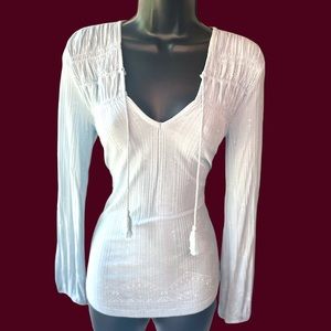 Lucky Brand light blue peasant top with tassels size small long sleeve T-shirt